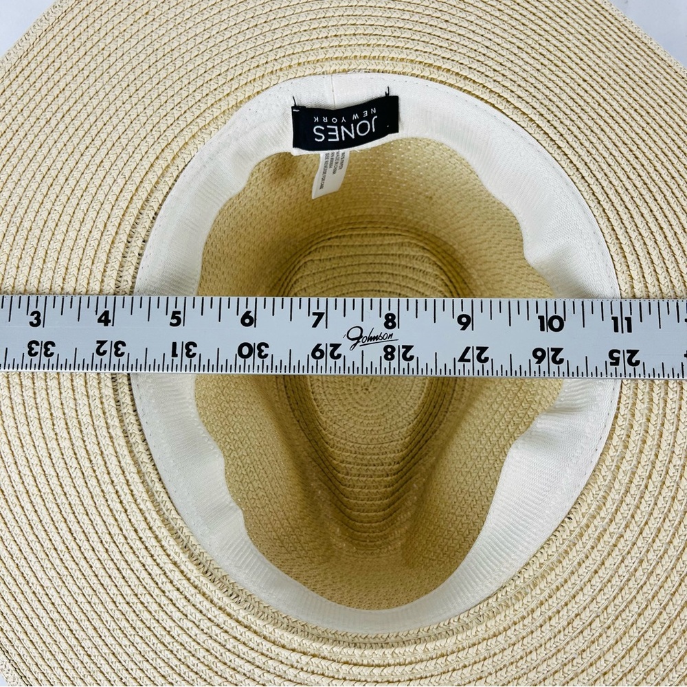 NWOT Jones New York Natural Straw Sun Hat Wide Brim with Black Trim - Picture 7 of 12